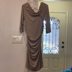 Venus ruched body con dress. Tan/Carmel. Size- Large